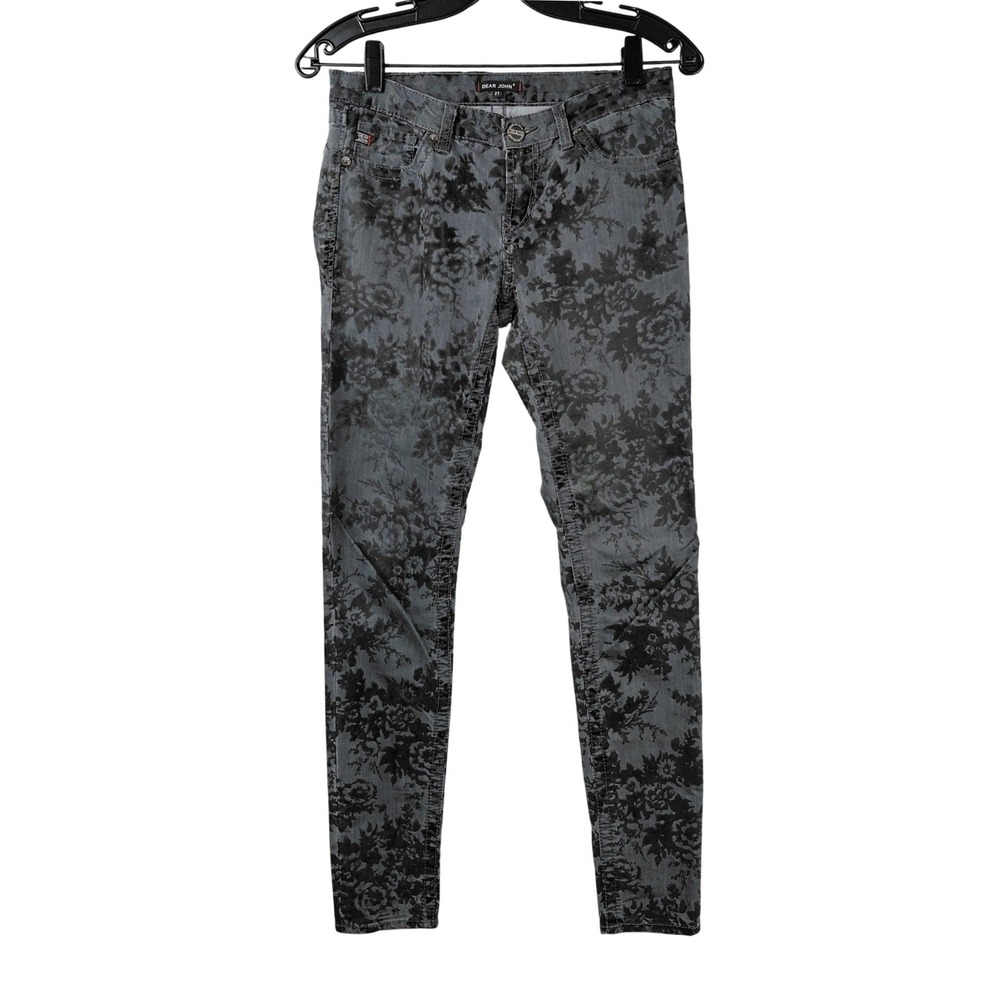 Dear John Grey Floral Flocked Skinny Jeans Women 27 Grey Black Denim 46-056‎